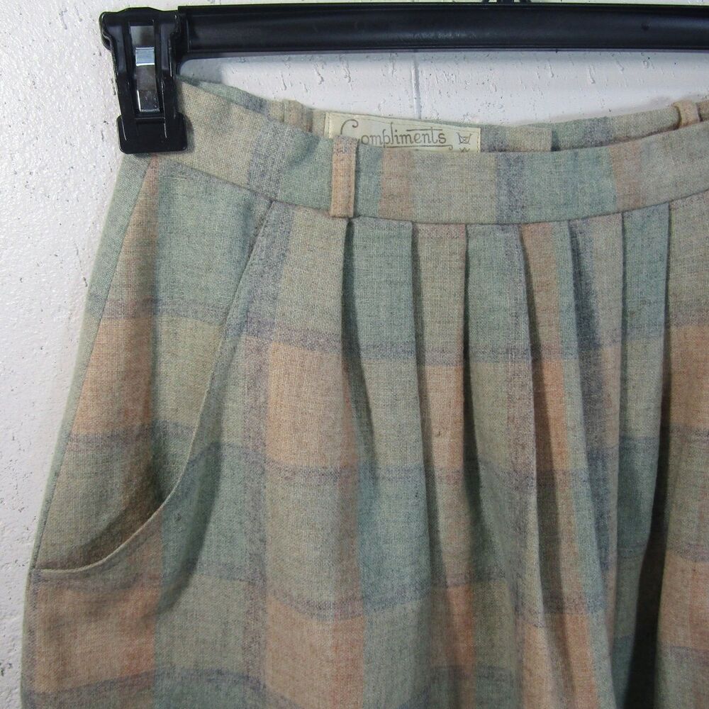 Vintage Compliments Edinburgh Woollen Mill Plaid Pleated Wool Skirt Size 14 28"W - Picture 2 of 9